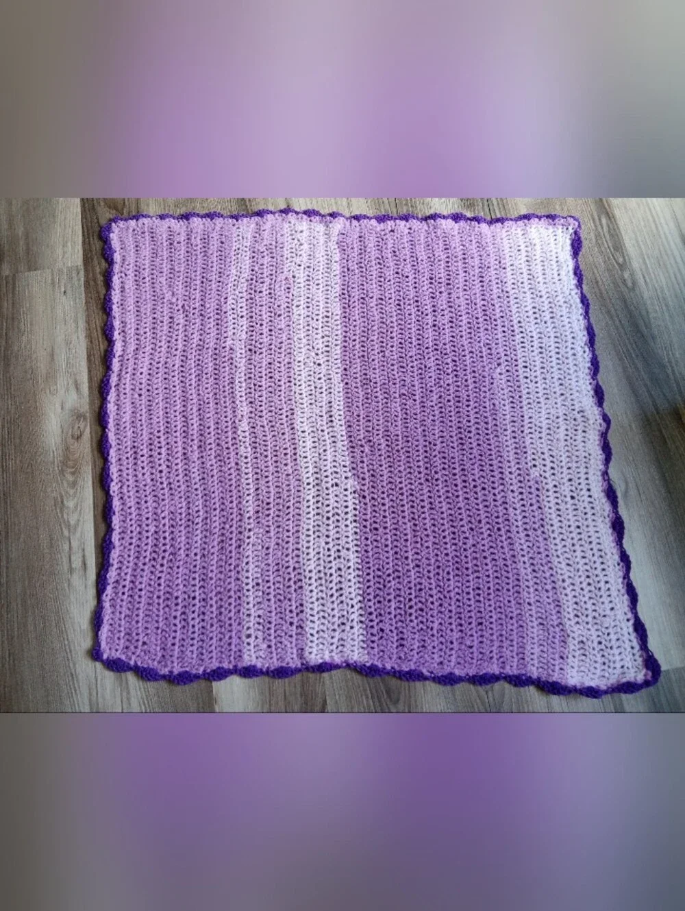 Baby Blanket Handmade Lavender Ombre Crochet Blanket with Dark Purple Trim